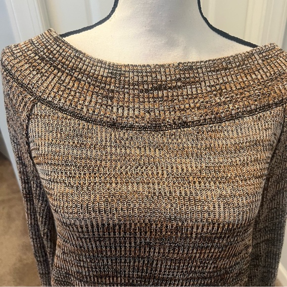 Free People Off-the-Shoulder Knit Sweater - Brown and Cream - Picture 2 of 11
